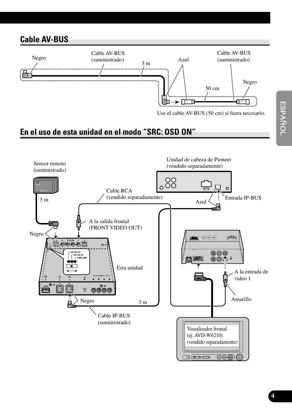 Cable av-bus en el uso de esta unidad en el modo, Src: osd on, Cable av-bus | En el uso de esta unidad en el modo “src: osd on | Pioneer GEX-P5700TVP User Manual | Page 13 / 50