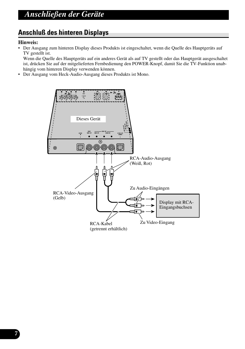 Anschluß des hinteren displays, A title (english), Anschließen der geräte | Pioneer GEX-P5700TVP User Manual | Page 24 / 50