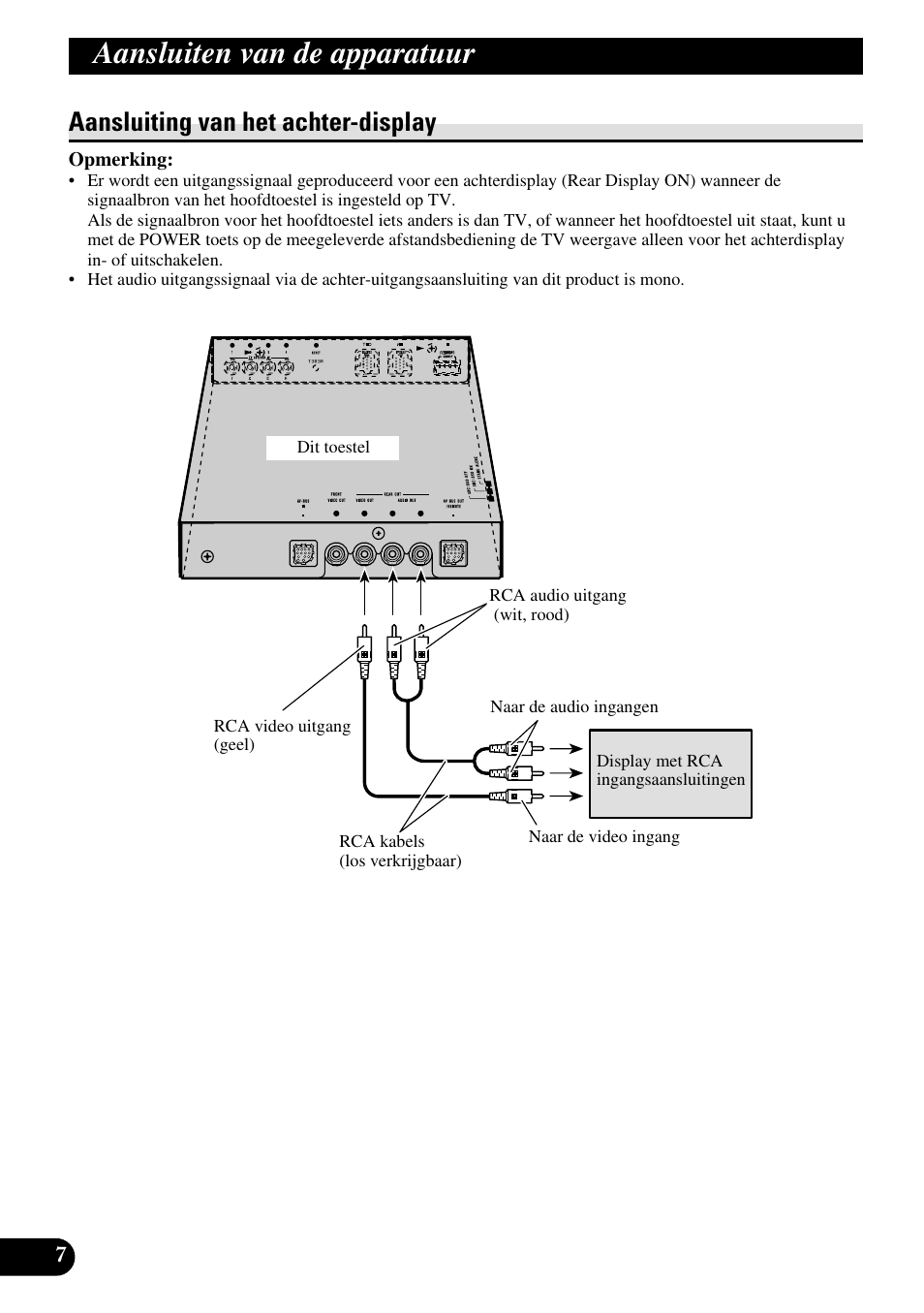 Aansluiting van het achter-display, A title (english), Aansluiten van de apparatuur | Pioneer GEX-P5700TVP User Manual | Page 48 / 50