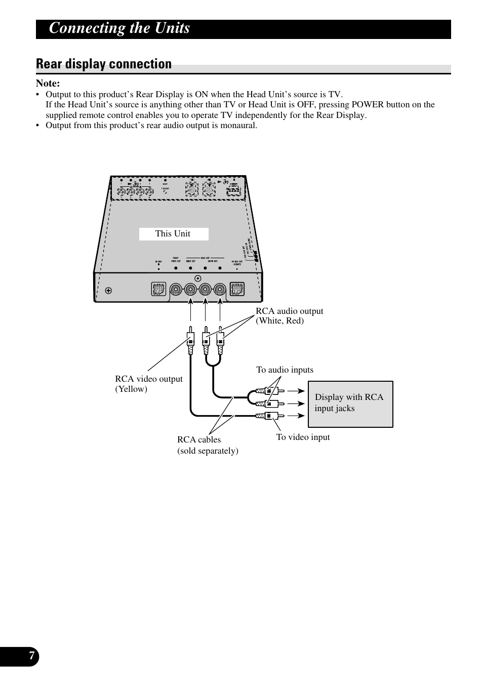 Rear display connection, A title (english), Connecting the units | Pioneer GEX-P5700TVP User Manual | Page 8 / 50