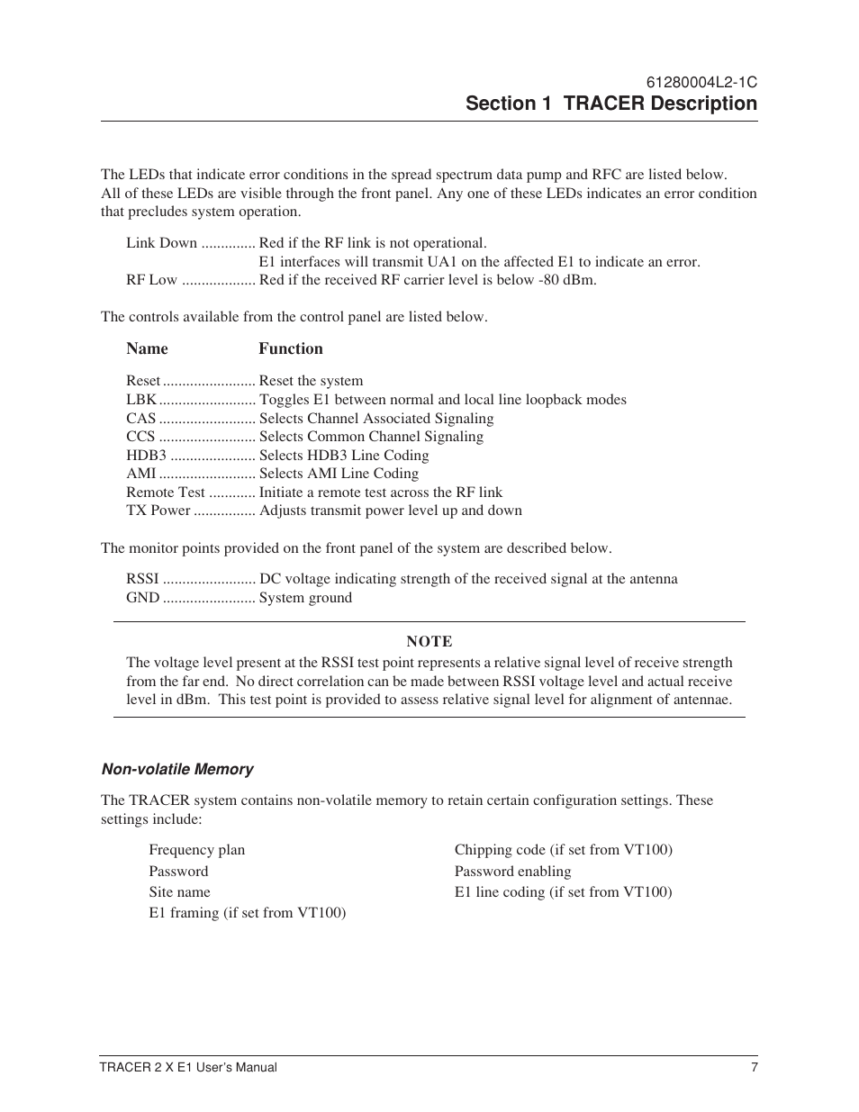 Non-volatile memory | ADTRAN Tracer 2 x E1 User Manual | Page 17 / 62