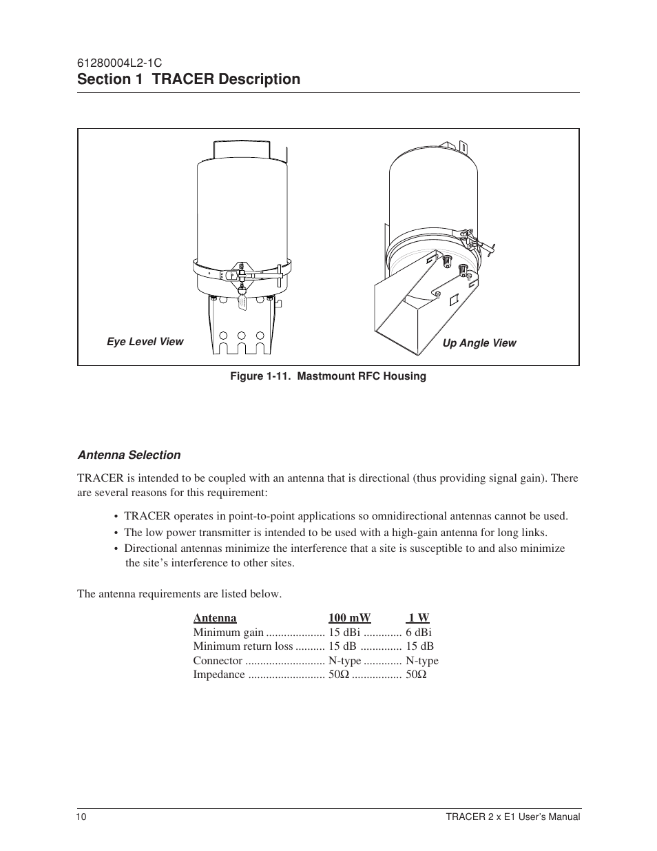 Antenna selection, Figure 1-11. mastmount rfc housing | ADTRAN Tracer 2 x E1 User Manual | Page 20 / 62