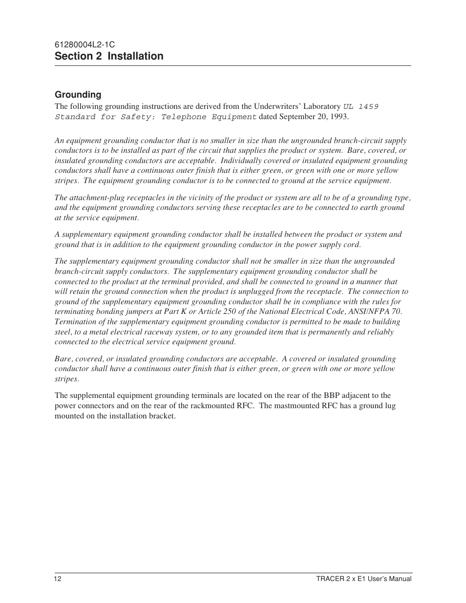 Grounding | ADTRAN Tracer 2 x E1 User Manual | Page 22 / 62
