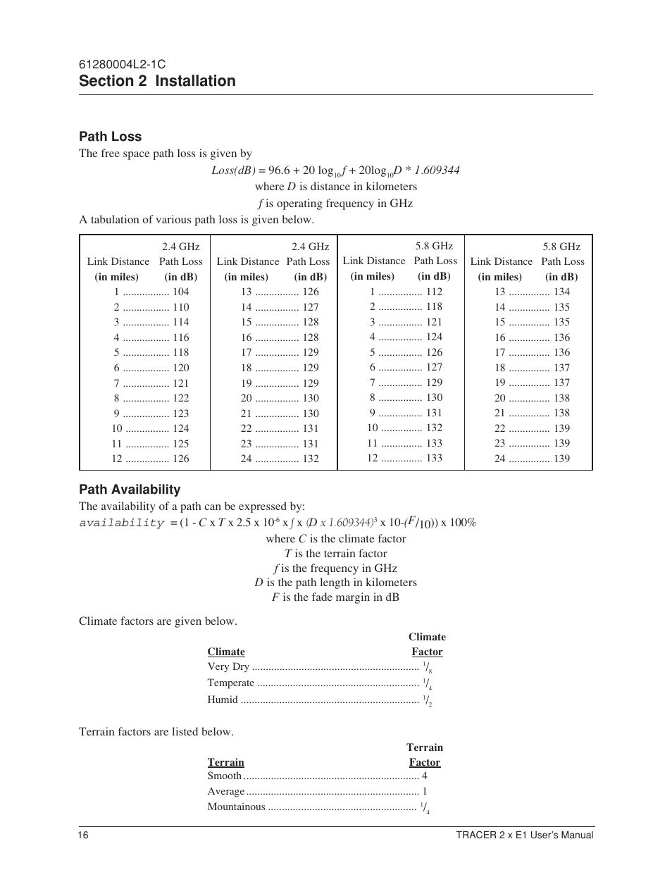 Path loss, Path availability | ADTRAN Tracer 2 x E1 User Manual | Page 26 / 62