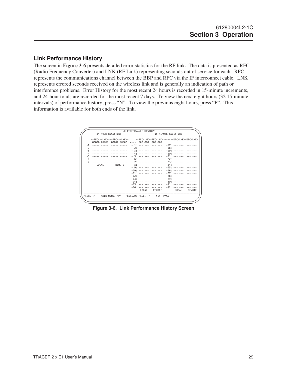 Link performance history, Figure 3-6, Link performance history screen | ADTRAN Tracer 2 x E1 User Manual | Page 39 / 62