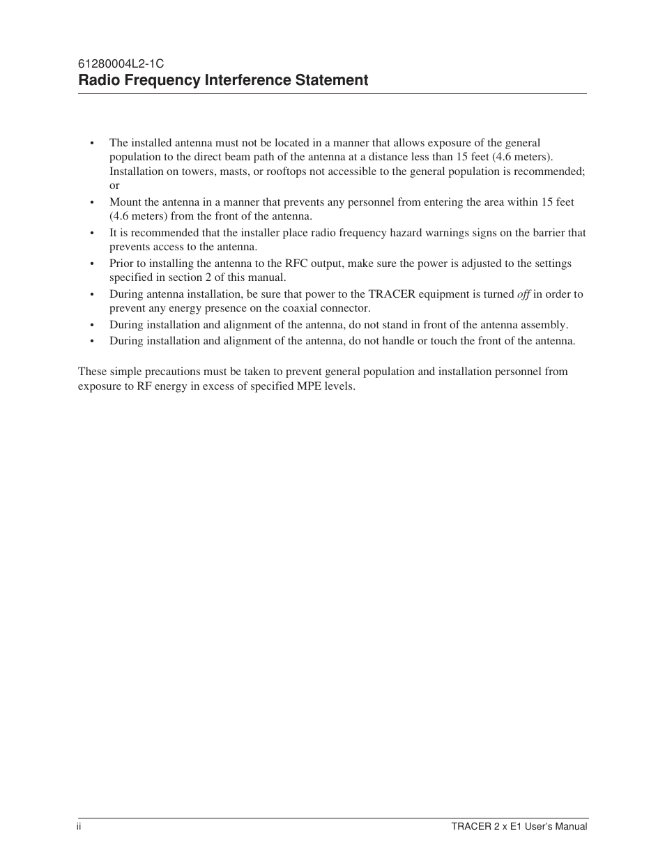 Radio frequency interference statement | ADTRAN Tracer 2 x E1 User Manual | Page 4 / 62