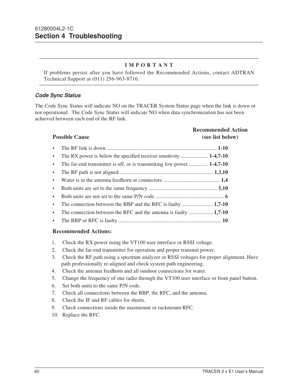 Code sync status | ADTRAN Tracer 2 x E1 User Manual | Page 50 / 62