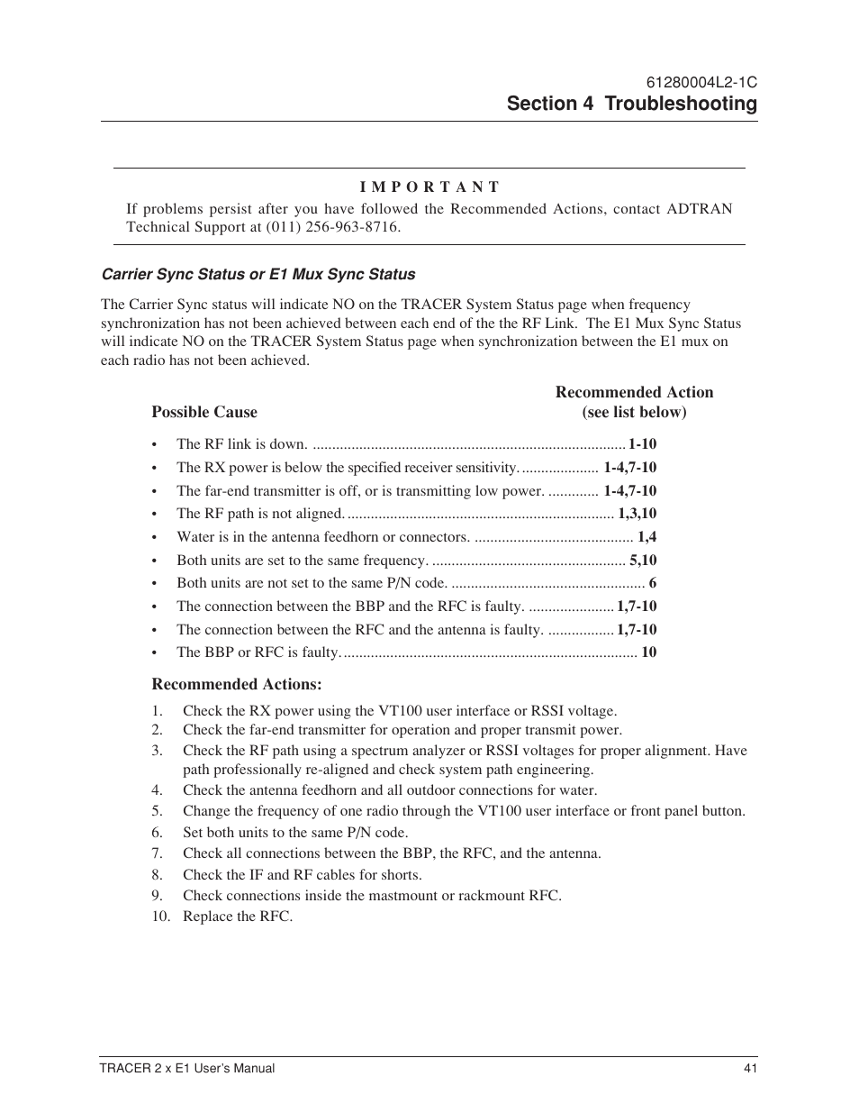 Carrier sync status or e1 mux sync status | ADTRAN Tracer 2 x E1 User Manual | Page 51 / 62