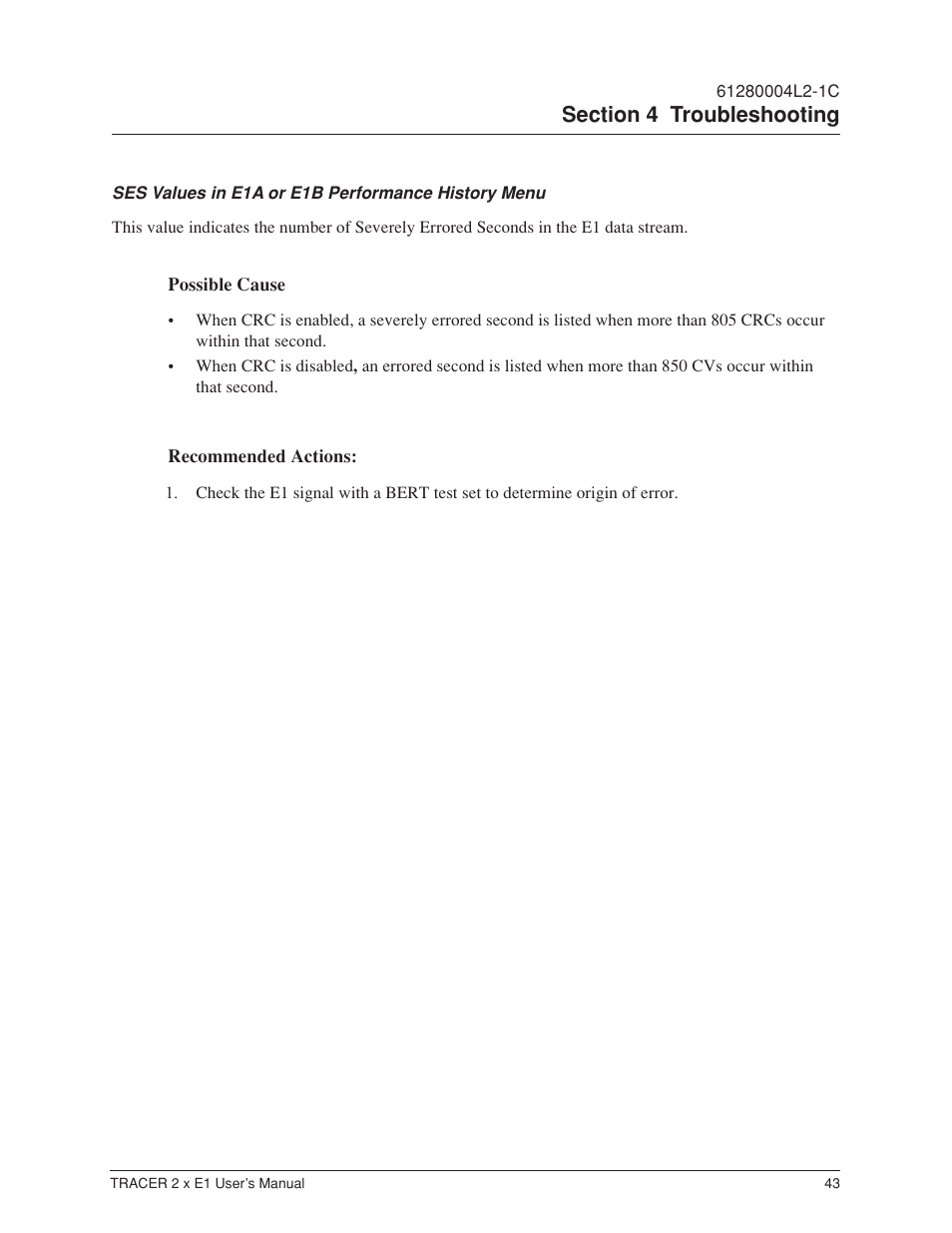 Ses values in e1a or e1b performance history menu | ADTRAN Tracer 2 x E1 User Manual | Page 53 / 62