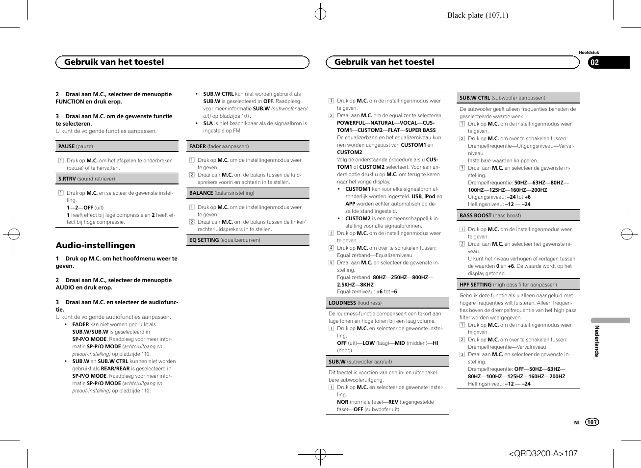 Audio-instellingen, Gebruik van het toestel | Pioneer DEH-2600UI User Manual | Page 107 / 148
