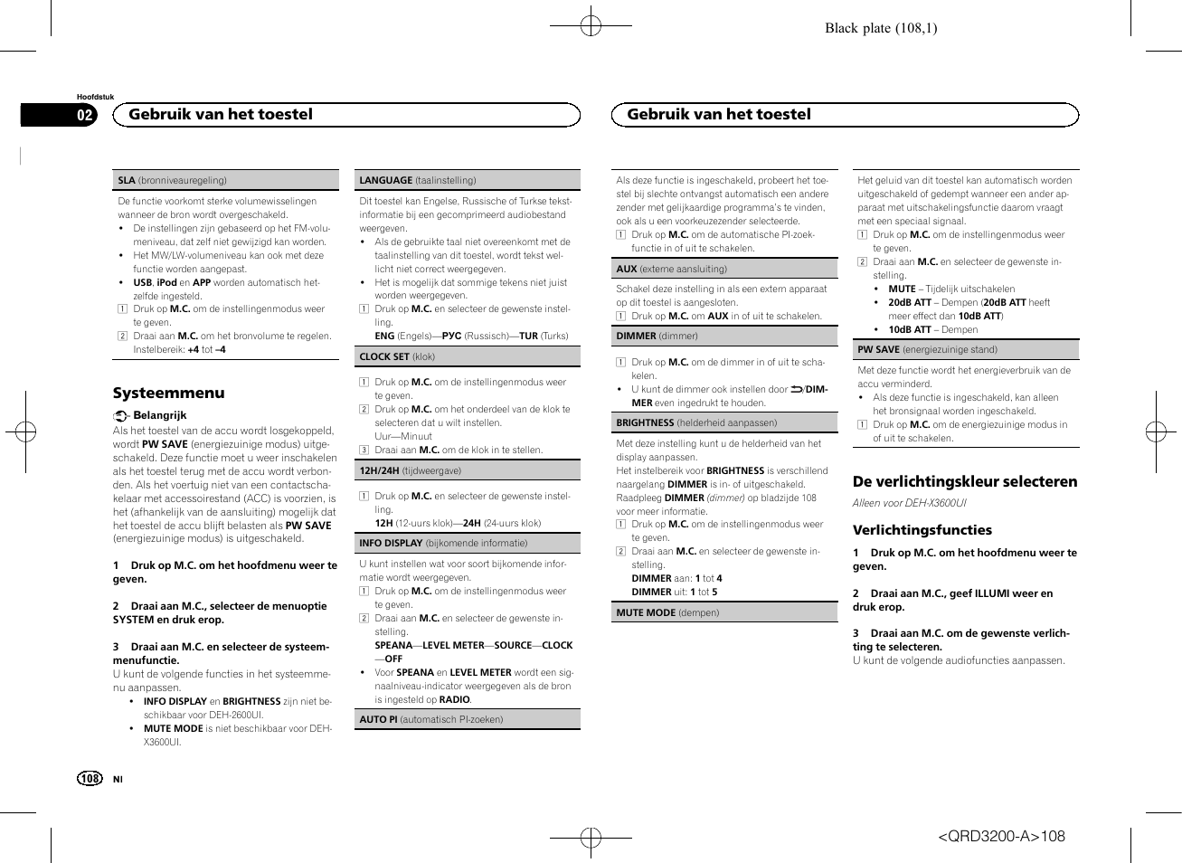 Systeemmenu op bladzijde 108, Systeemmenu, De verlichtingskleur selecteren | Gebruik van het toestel | Pioneer DEH-2600UI User Manual | Page 108 / 148