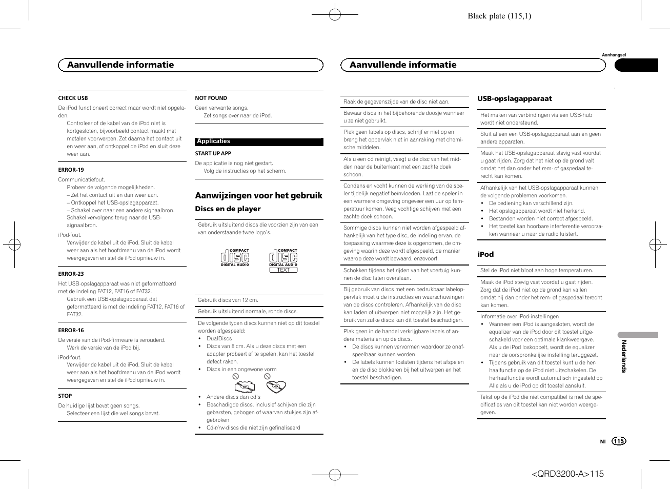 Aanwijzingen voor het gebruik, Aanvullende informatie | Pioneer DEH-2600UI User Manual | Page 115 / 148