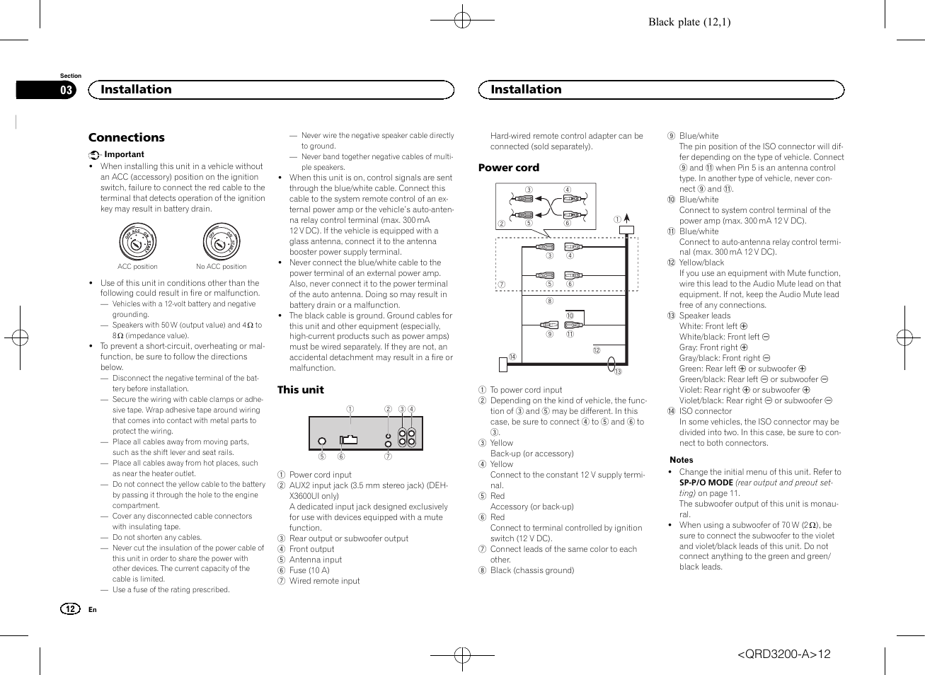 Connections, Installation | Pioneer DEH-2600UI User Manual | Page 12 / 148