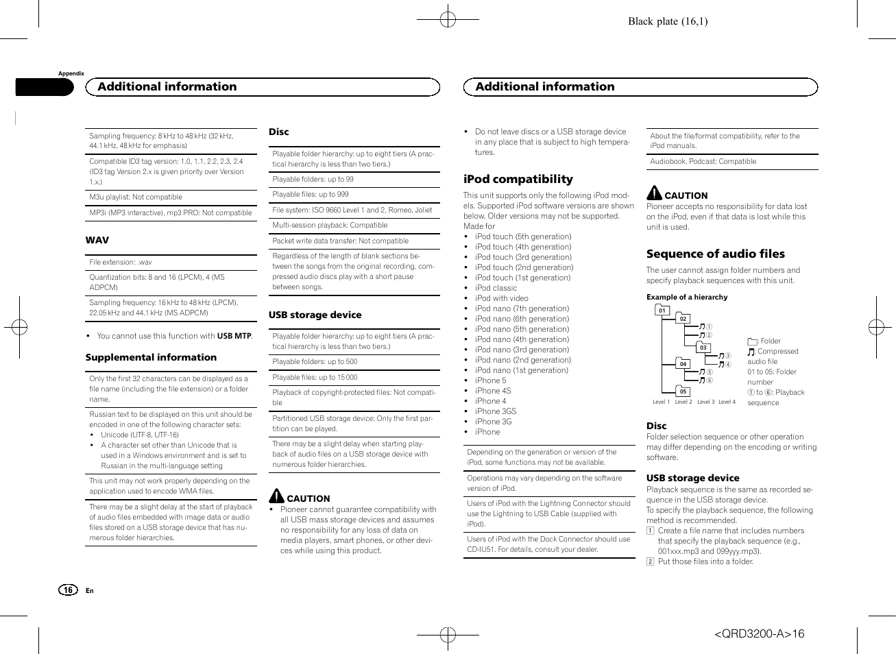 Ipod compatibility, Sequence of audio files, Additional information | Pioneer DEH-2600UI User Manual | Page 16 / 148