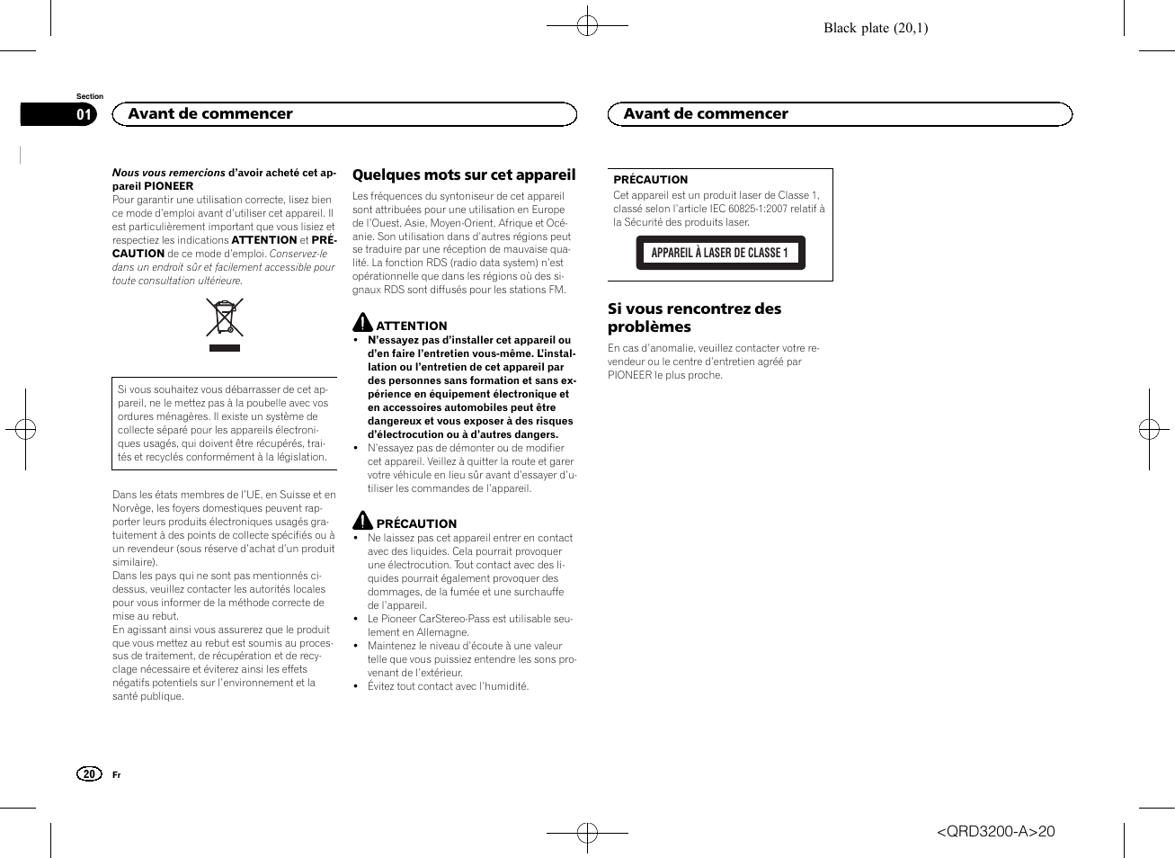 Mode d, Emploi, Autoradio cd rds | Quelques mots sur cet appareil, Si vous rencontrez des problèmes, Avant de commencer | Pioneer DEH-2600UI User Manual | Page 20 / 148
