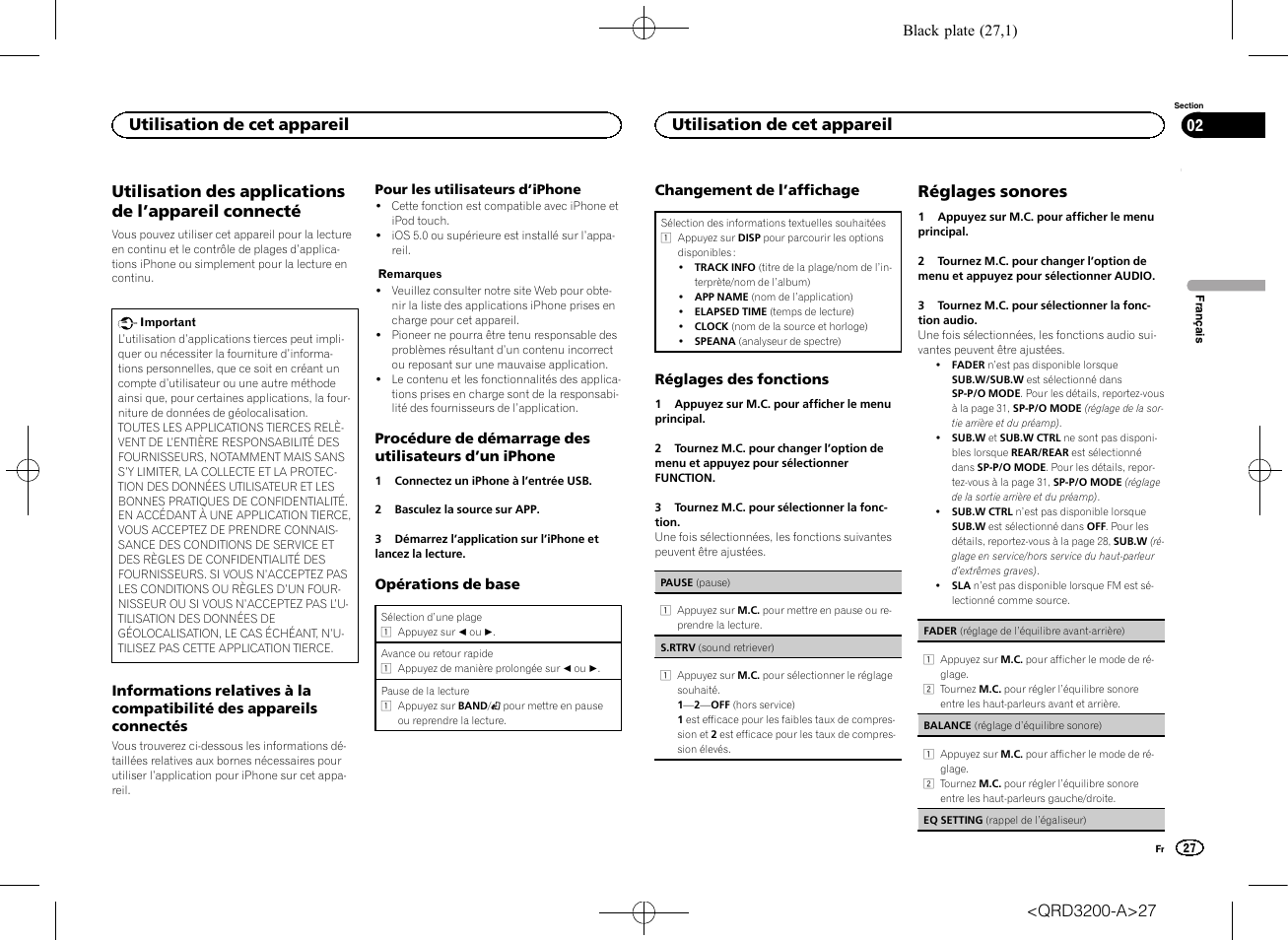 Réglages sonores, Utilisation de cet appareil | Pioneer DEH-2600UI User Manual | Page 27 / 148