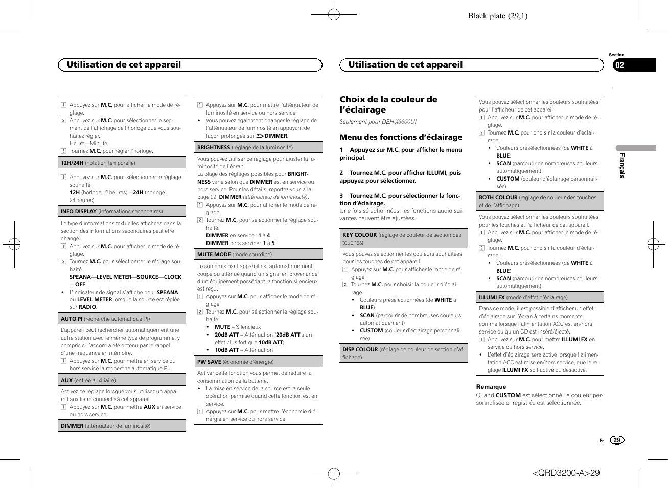 Choix de la couleur de l ’éclairage, Utilisation de cet appareil | Pioneer DEH-2600UI User Manual | Page 29 / 148