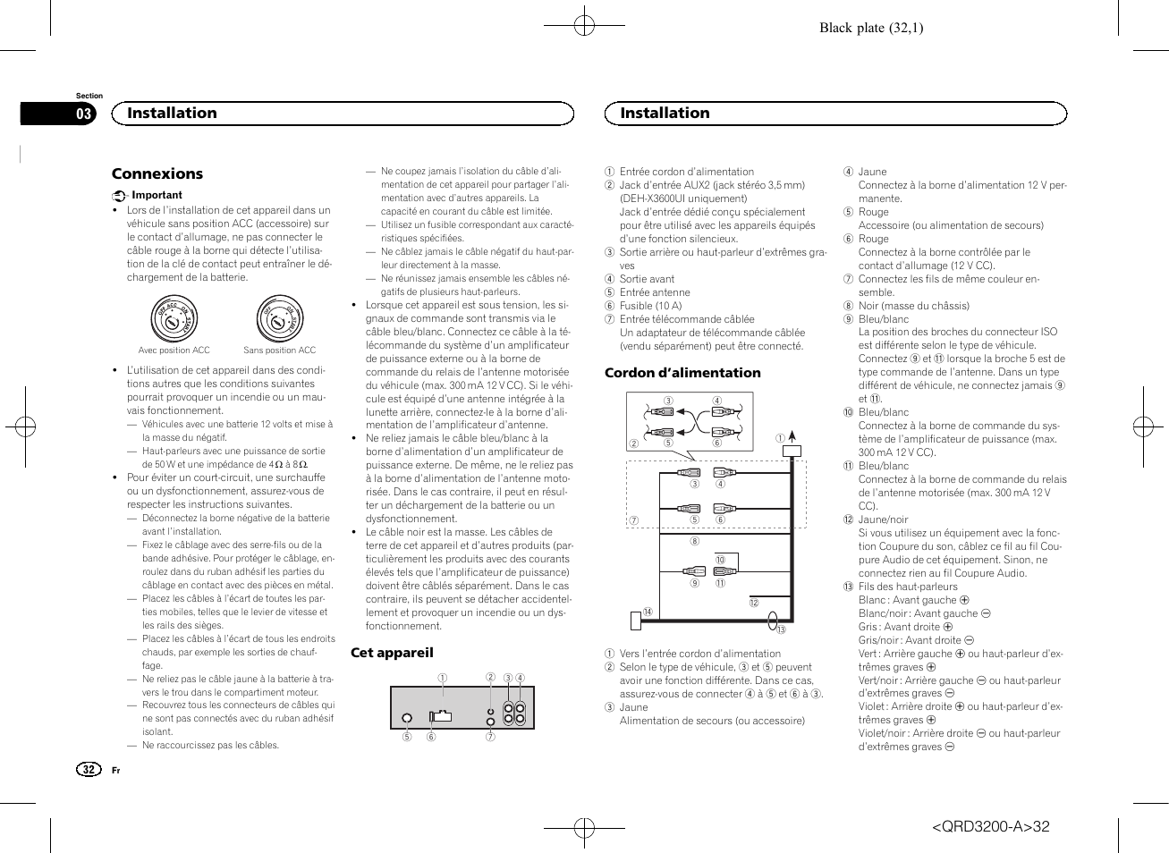 Connexions, Installation | Pioneer DEH-2600UI User Manual | Page 32 / 148