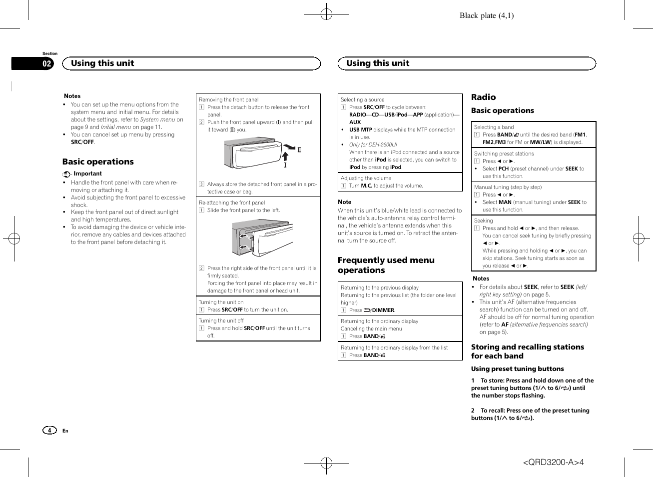 Basic operations, Frequently used menu operations, Radio | Using this unit | Pioneer DEH-2600UI User Manual | Page 4 / 148