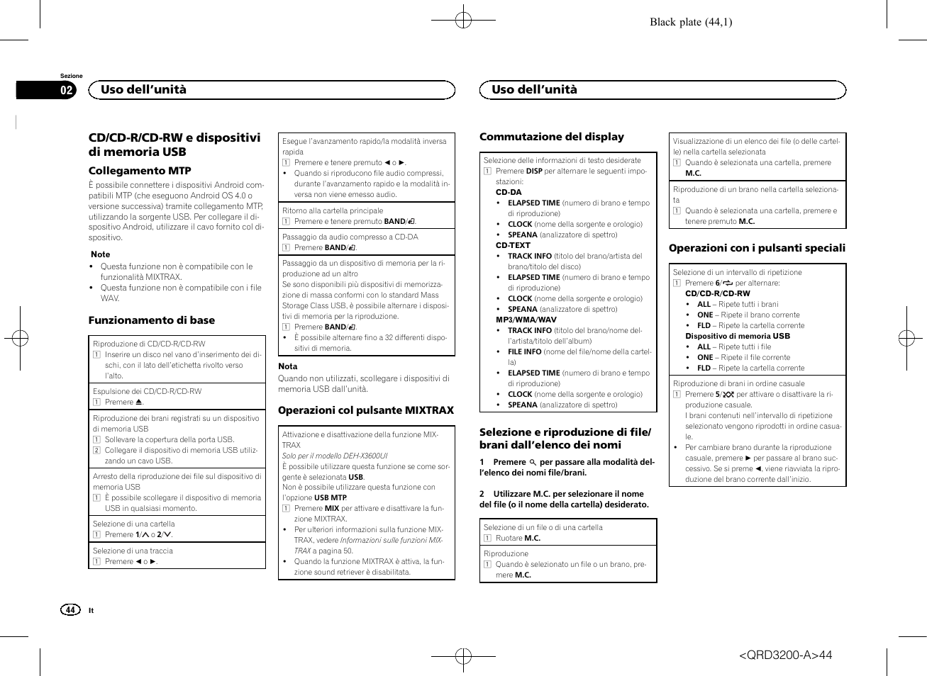 Uso dell ’unità | Pioneer DEH-2600UI User Manual | Page 44 / 148