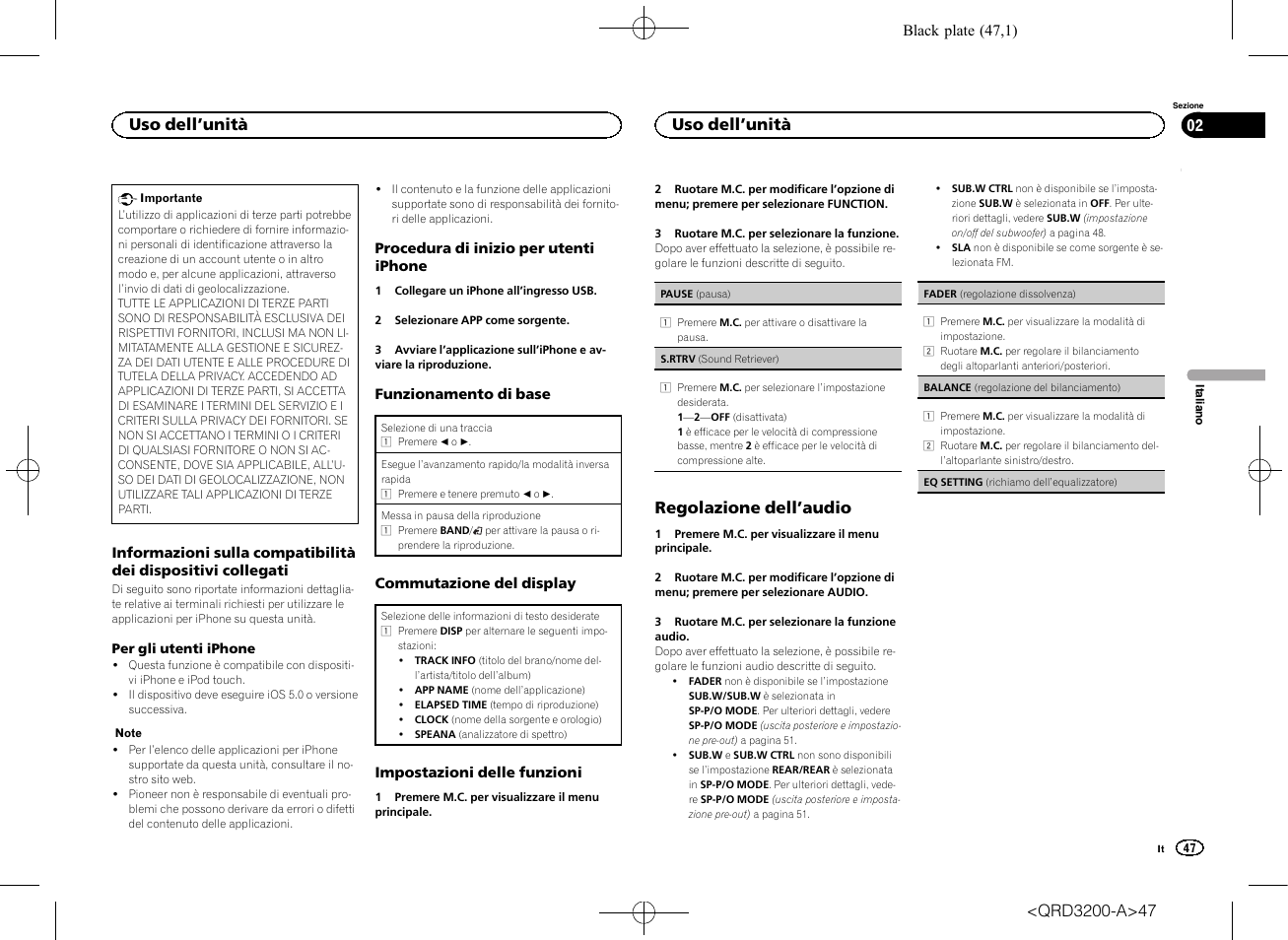 Regolazione dell ’audio, Uso dell ’unità | Pioneer DEH-2600UI User Manual | Page 47 / 148