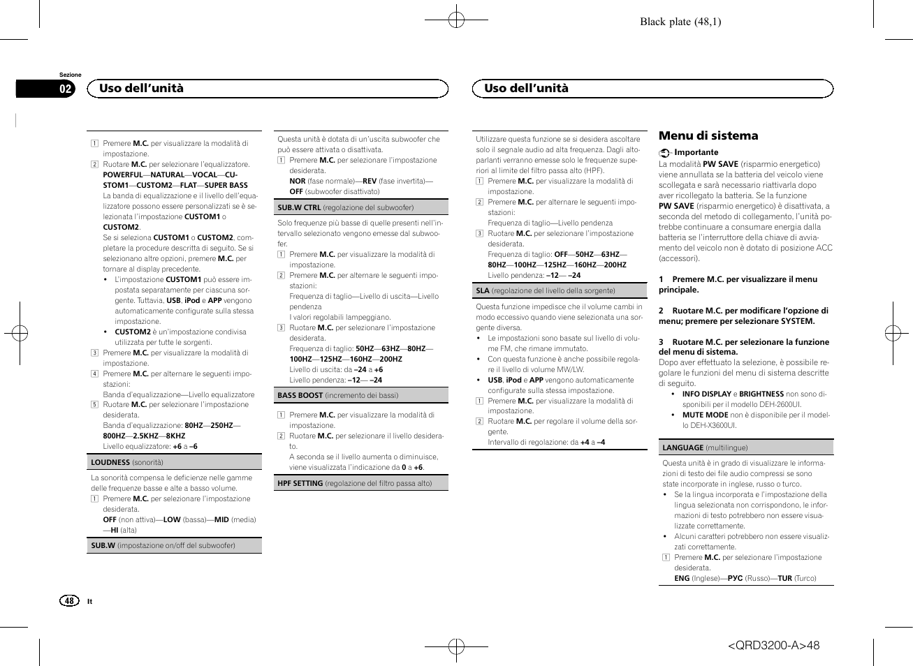 Sub.w (impostazione, Menu di sistema, Uso dell ’unità | Pioneer DEH-2600UI User Manual | Page 48 / 148