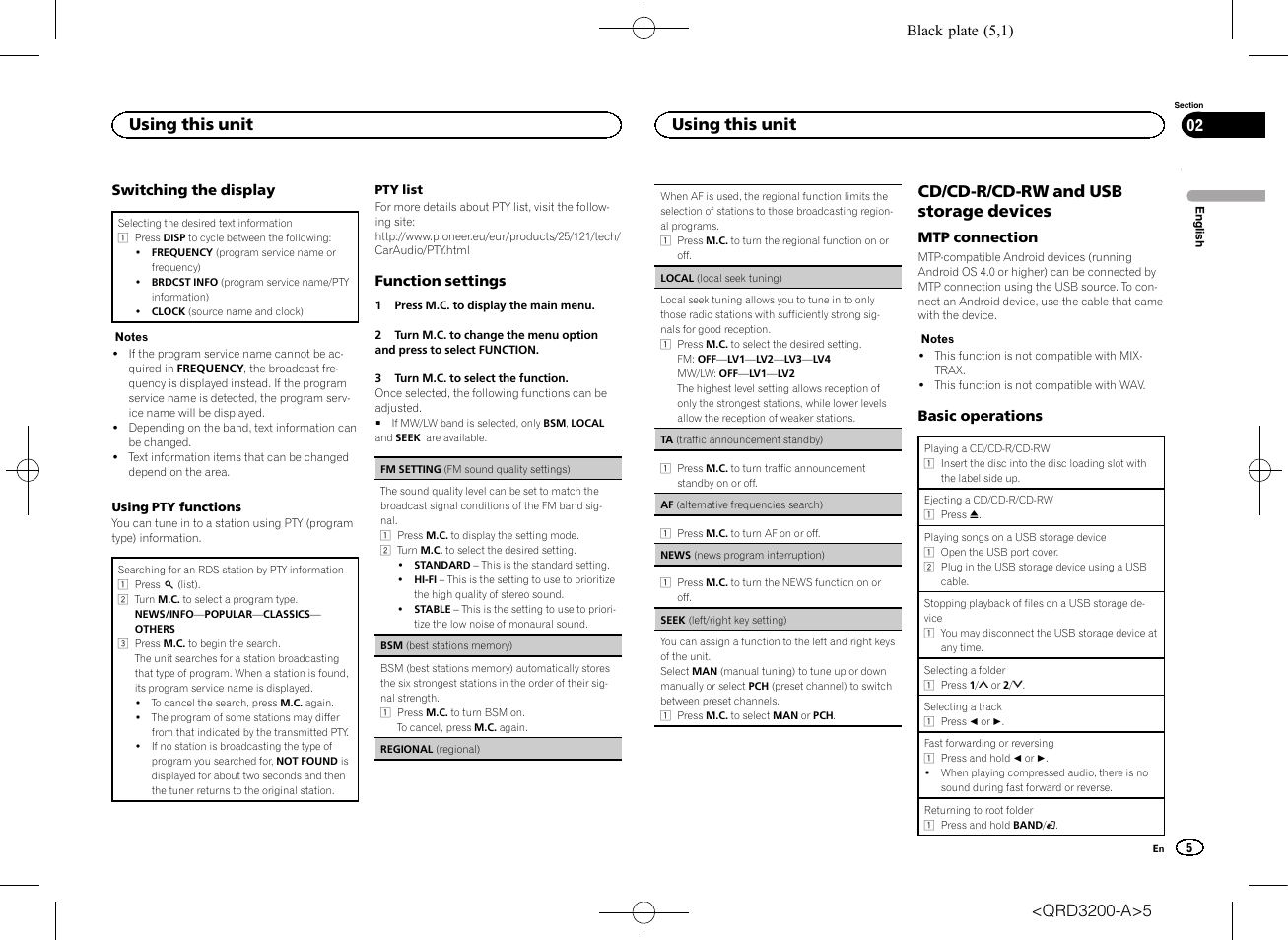 Seek (left, Af (alternative frequencies search), Cd/cd-r/cd-rw and usb storage devices | Using this unit | Pioneer DEH-2600UI User Manual | Page 5 / 148