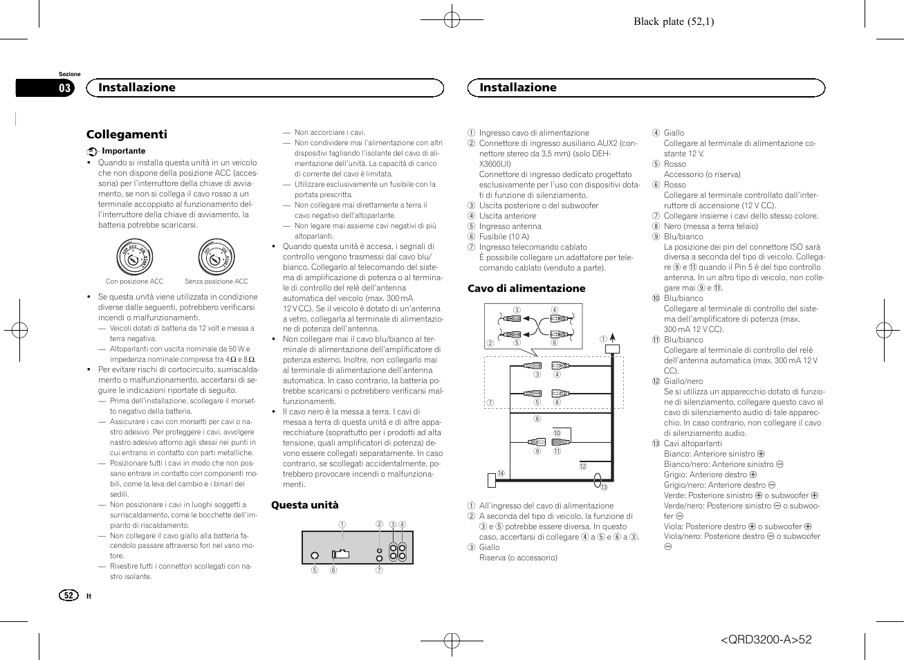 Collegamenti, Installazione | Pioneer DEH-2600UI User Manual | Page 52 / 148