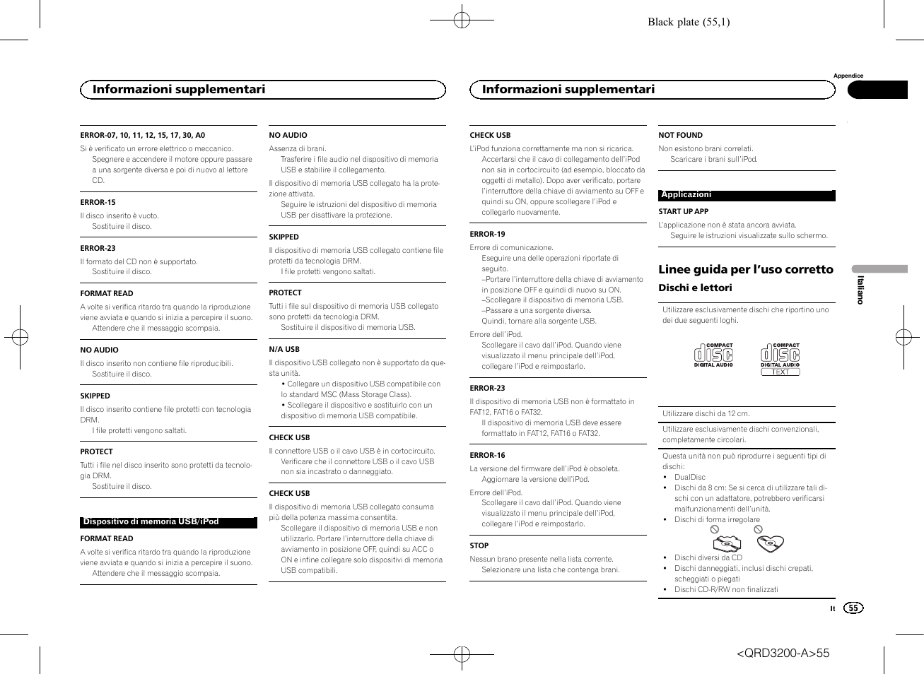 Linee guida per l ’uso corretto, Informazioni supplementari | Pioneer DEH-2600UI User Manual | Page 55 / 148