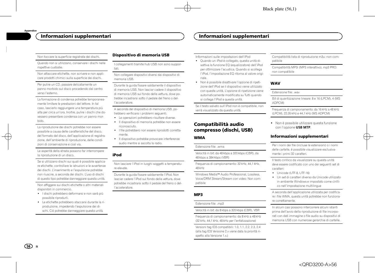 Compatibilità audio compresso (dischi, usb), Informazioni supplementari | Pioneer DEH-2600UI User Manual | Page 56 / 148