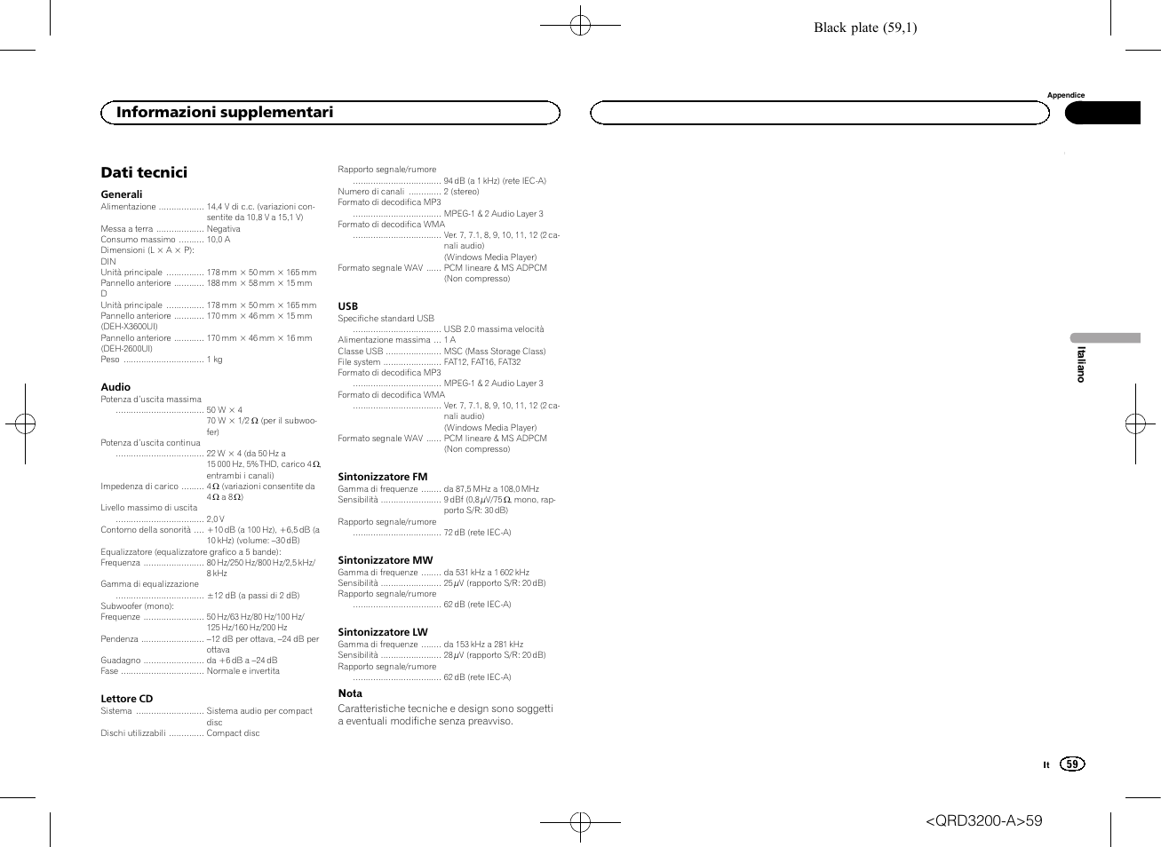 Dati tecnici, Informazioni supplementari, Black plate (59,1) | Pioneer DEH-2600UI User Manual | Page 59 / 148