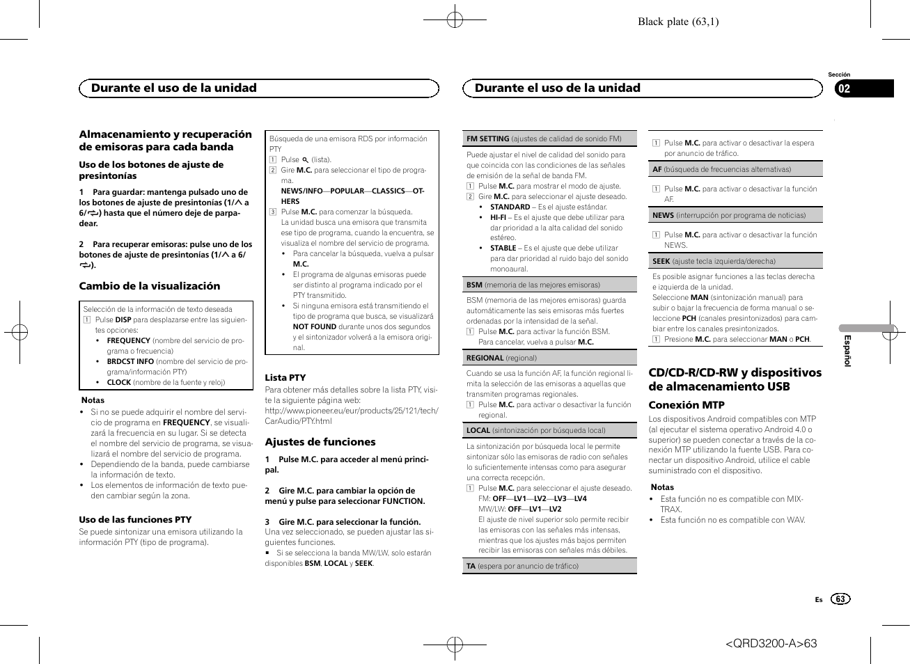 Cd/cd-r/cd-rw y dispositivos de almacenamiento usb, Durante el uso de la unidad | Pioneer DEH-2600UI User Manual | Page 63 / 148