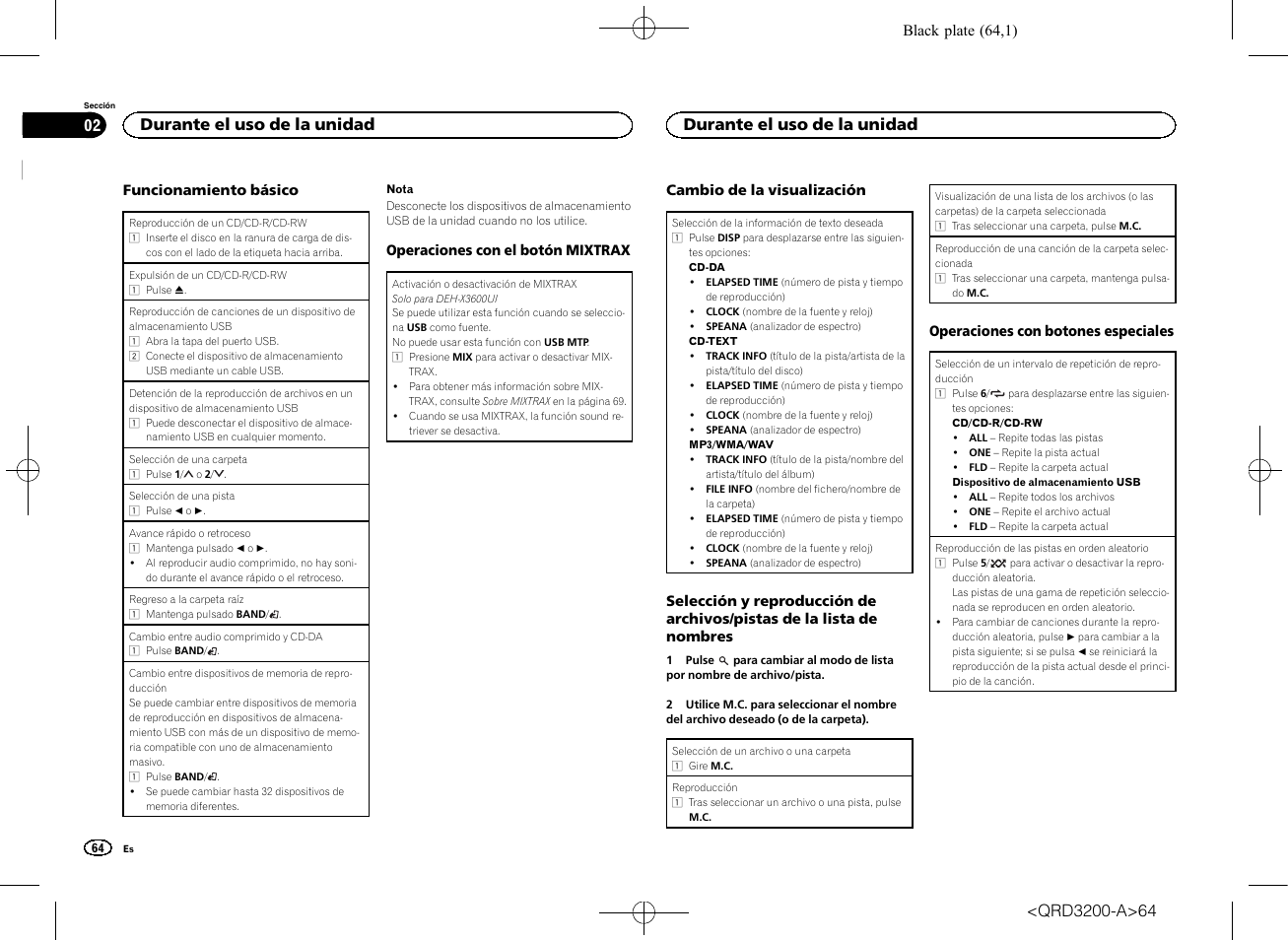Durante el uso de la unidad | Pioneer DEH-2600UI User Manual | Page 64 / 148