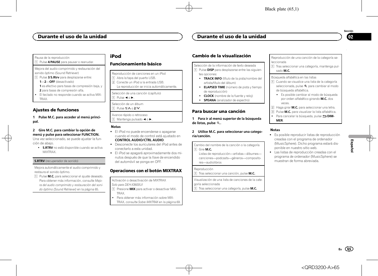 Ipod, Durante el uso de la unidad | Pioneer DEH-2600UI User Manual | Page 65 / 148