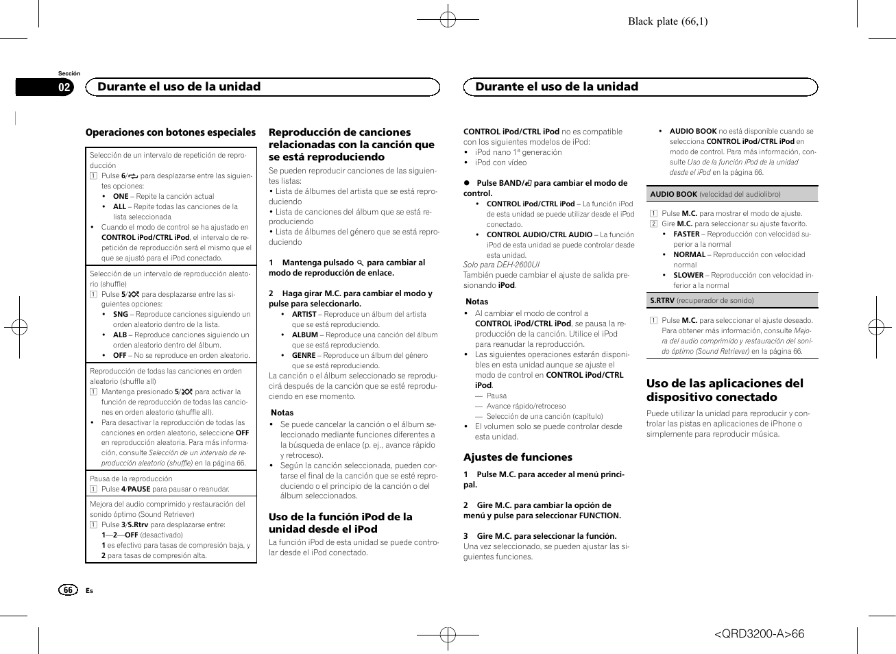 Uso de las aplicaciones del dispositivo conectado, Durante el uso de la unidad | Pioneer DEH-2600UI User Manual | Page 66 / 148