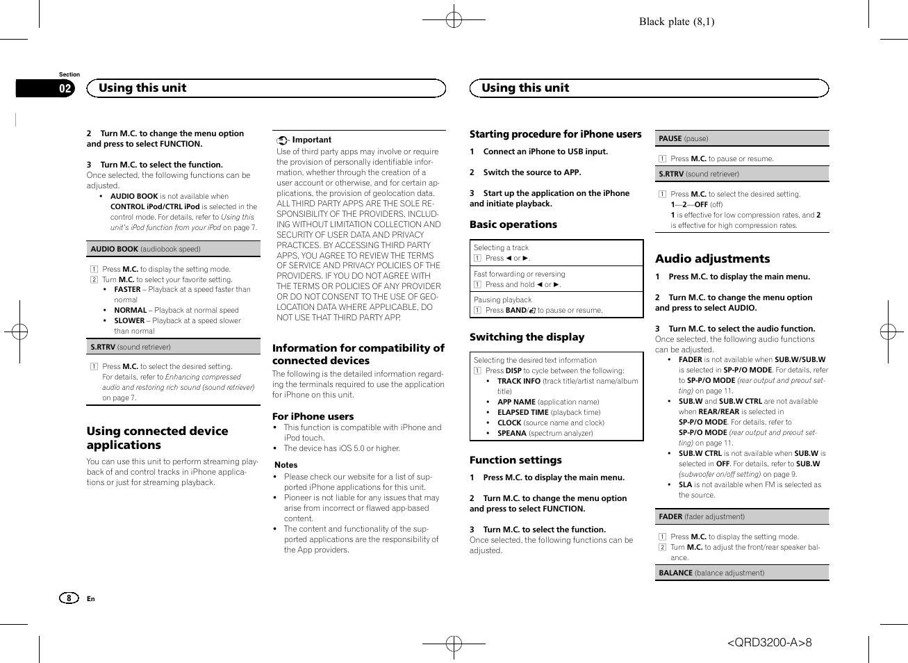Using connected device applications, Audio adjustments, Using this unit | Pioneer DEH-2600UI User Manual | Page 8 / 148