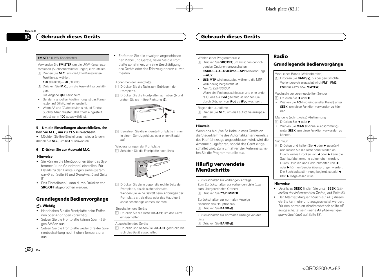 Grundlegende bedienvorgänge, Häufig verwendete menüschritte, Radio | Gebrauch dieses geräts | Pioneer DEH-2600UI User Manual | Page 82 / 148