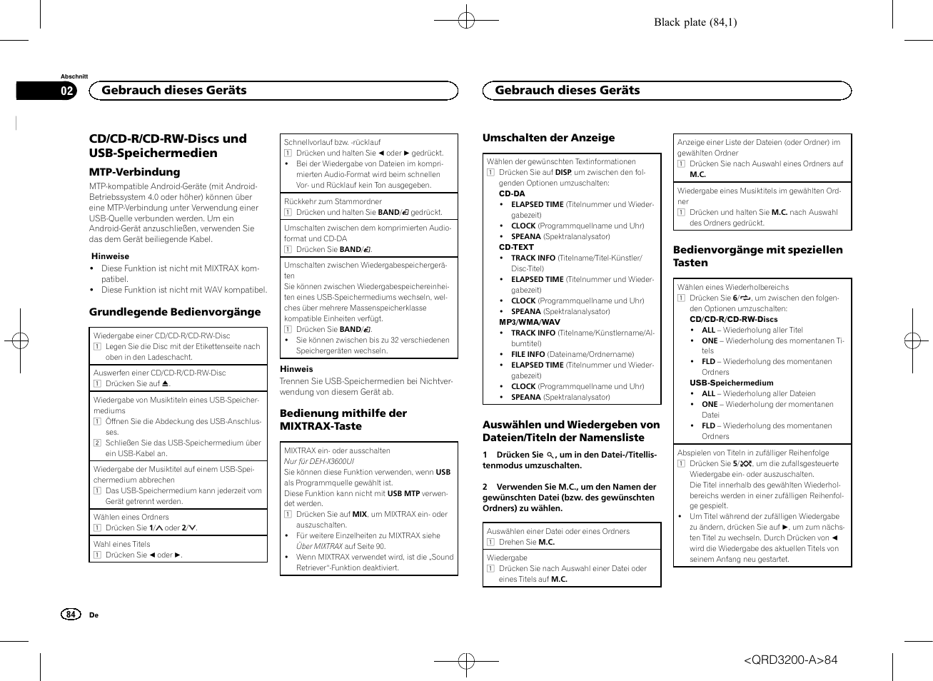 Cd/cd-r/cd-rw-discs und usb-speichermedien, Gebrauch dieses geräts | Pioneer DEH-2600UI User Manual | Page 84 / 148