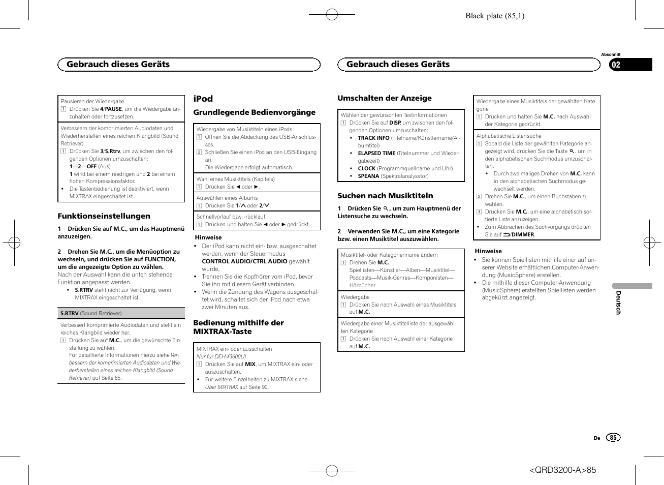 Ipod, Gebrauch dieses geräts | Pioneer DEH-2600UI User Manual | Page 85 / 148