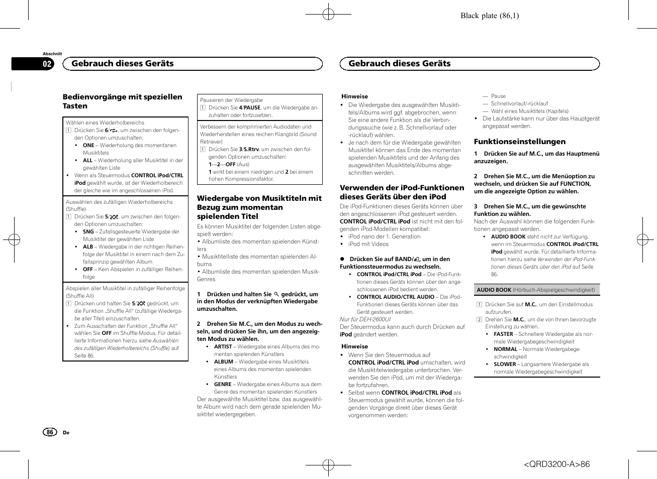 Gebrauch dieses geräts | Pioneer DEH-2600UI User Manual | Page 86 / 148