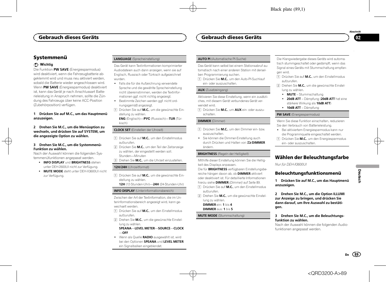 System- menü auf seite 89, Systemmenü, Wählen der beleuchtungsfarbe | Gebrauch dieses geräts | Pioneer DEH-2600UI User Manual | Page 89 / 148