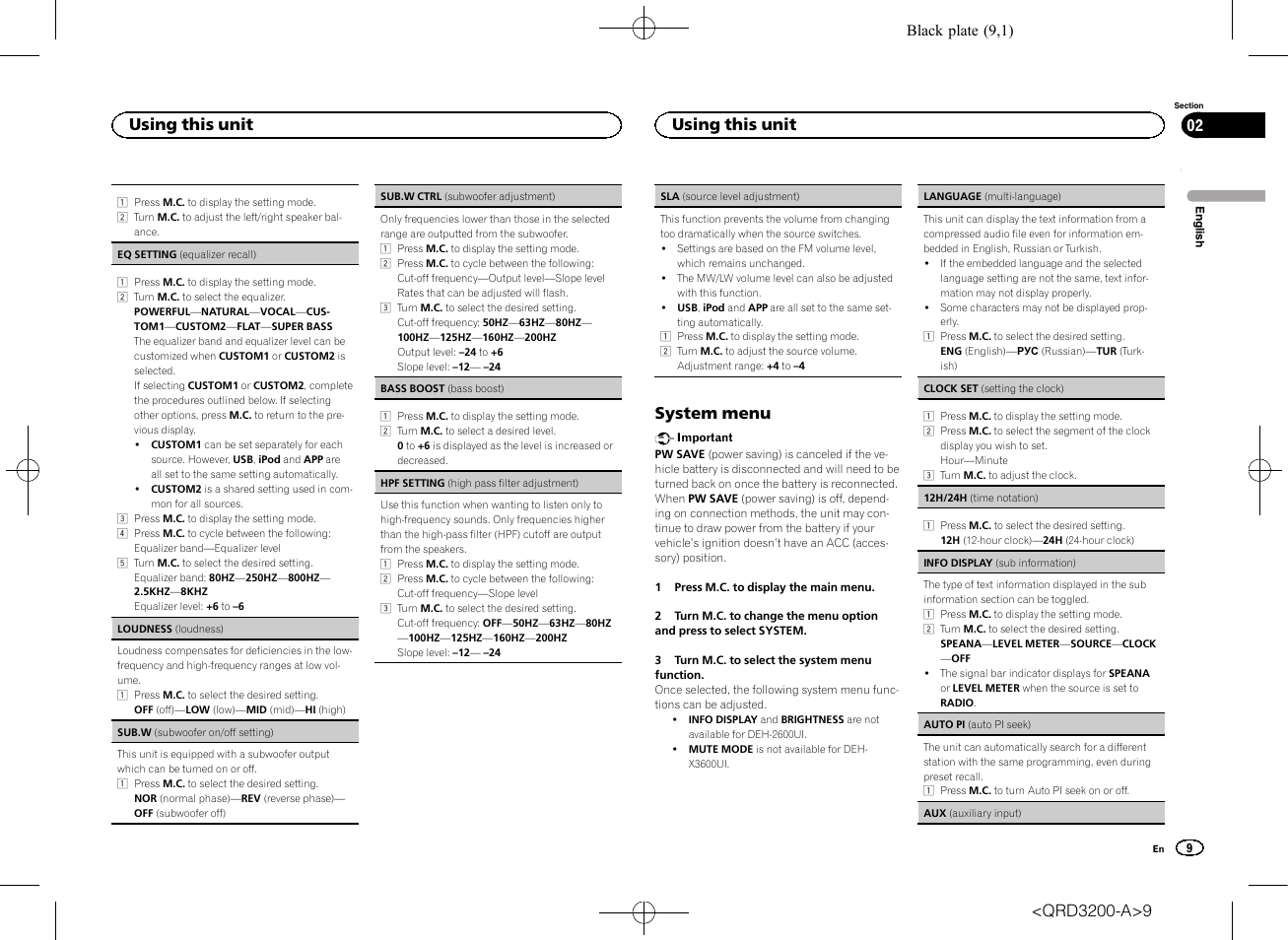 Sub.w, System menu, Using this unit | Pioneer DEH-2600UI User Manual | Page 9 / 148