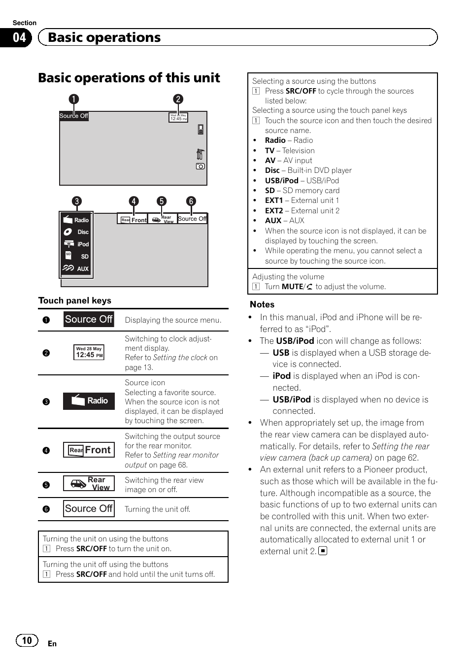 Basic operations basic operations of this unit, Basic operations of this unit, 04 basic operations | Front | Pioneer AVH-P6300BT User Manual | Page 10 / 104