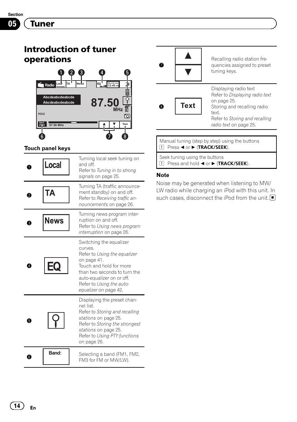 Tuner introduction of tuner operations, Introduction of tuner operations, 05 tuner | Pioneer AVH-P6300BT User Manual | Page 14 / 104