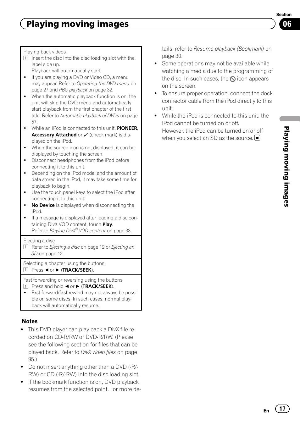 Playing moving images | Pioneer AVH-P6300BT User Manual | Page 17 / 104