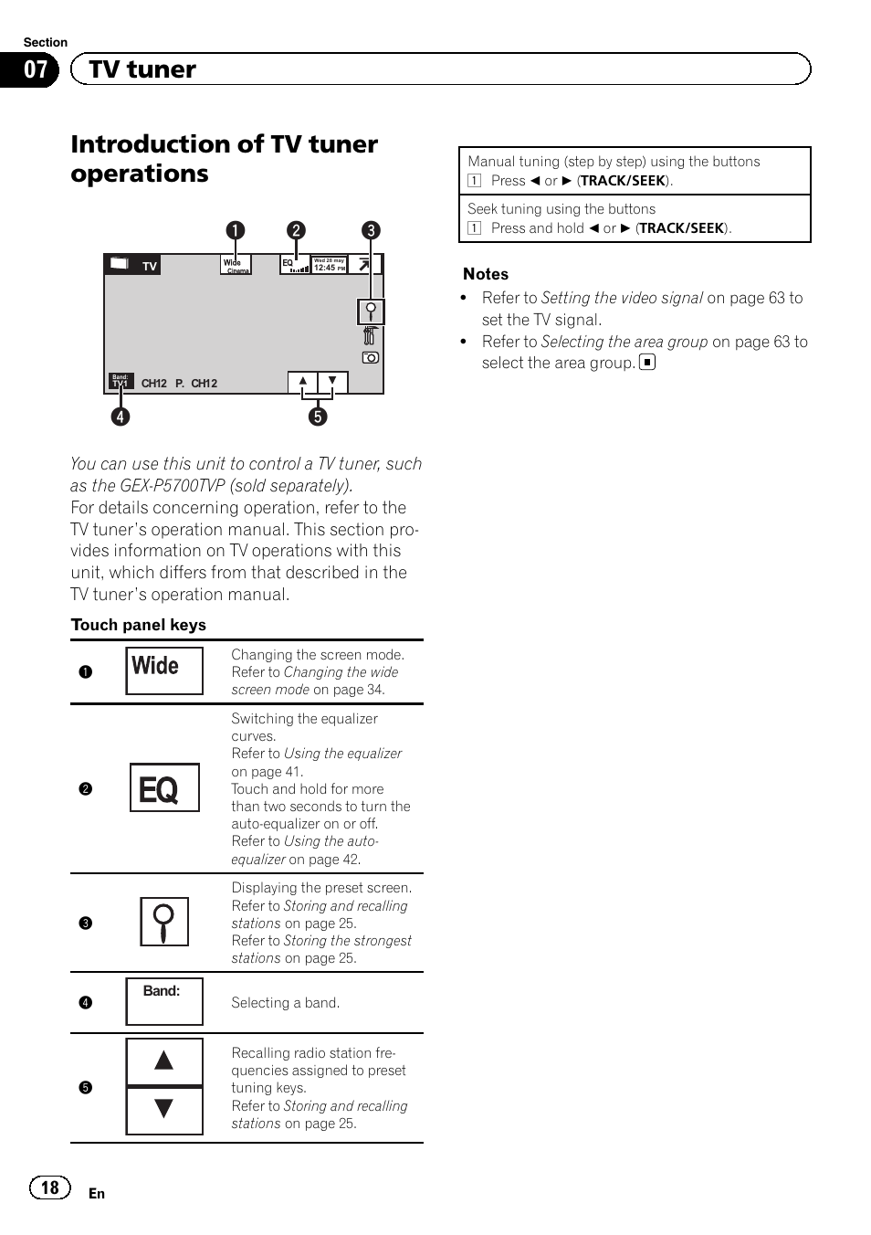 Tv tuner introduction of tv tuner operations, Introduction of tv tuner operations, 07 tv tuner | Pioneer AVH-P6300BT User Manual | Page 18 / 104