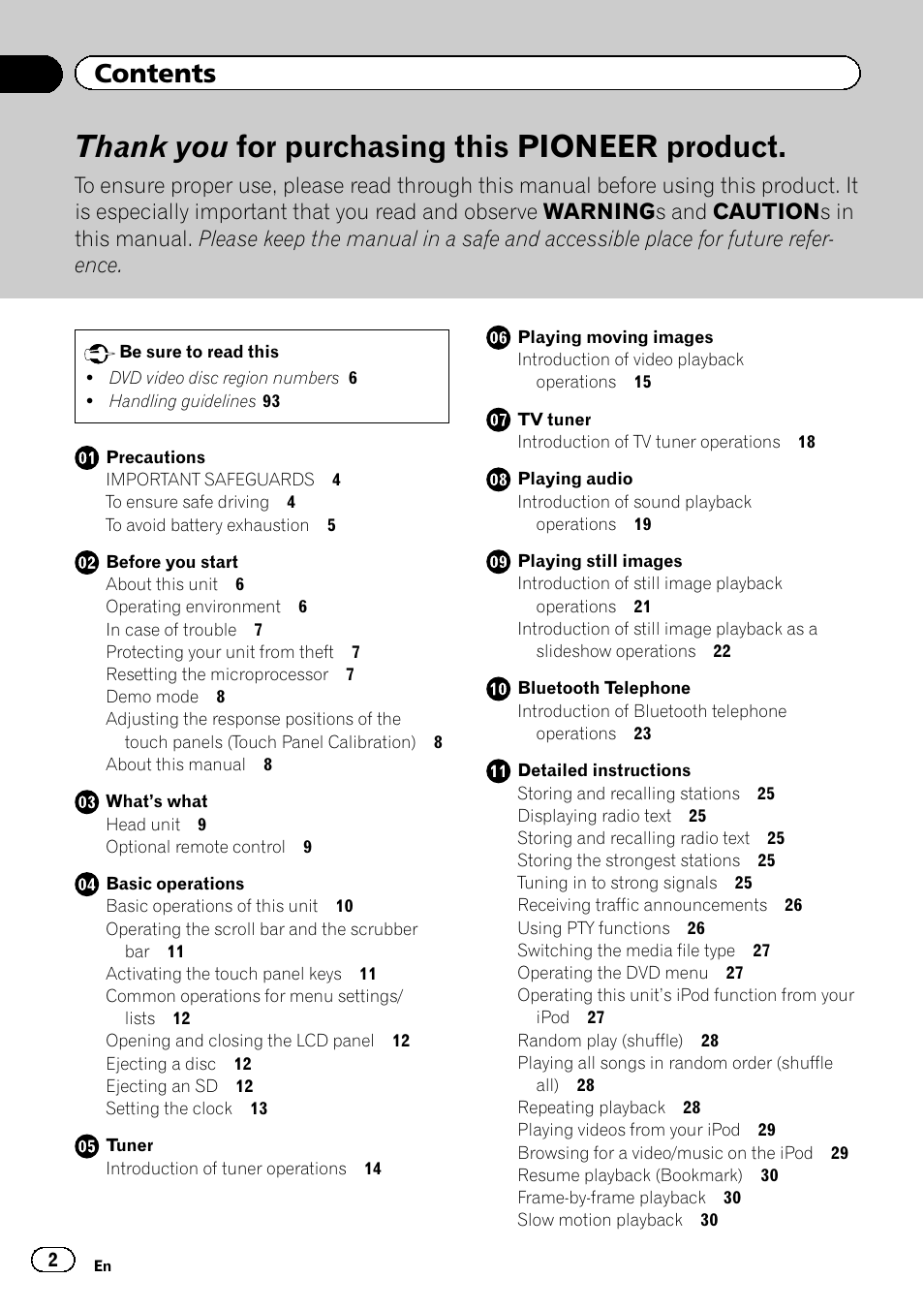 Pioneer AVH-P6300BT User Manual | Page 2 / 104