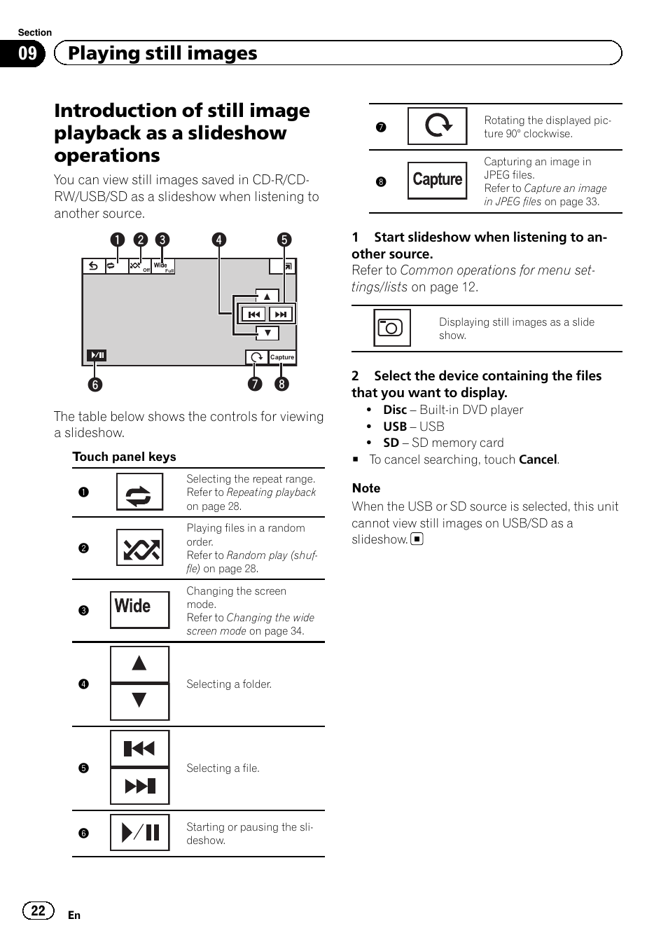 Introduction of still image playback as a, Slideshow operations, 09 playing still images | Pioneer AVH-P6300BT User Manual | Page 22 / 104