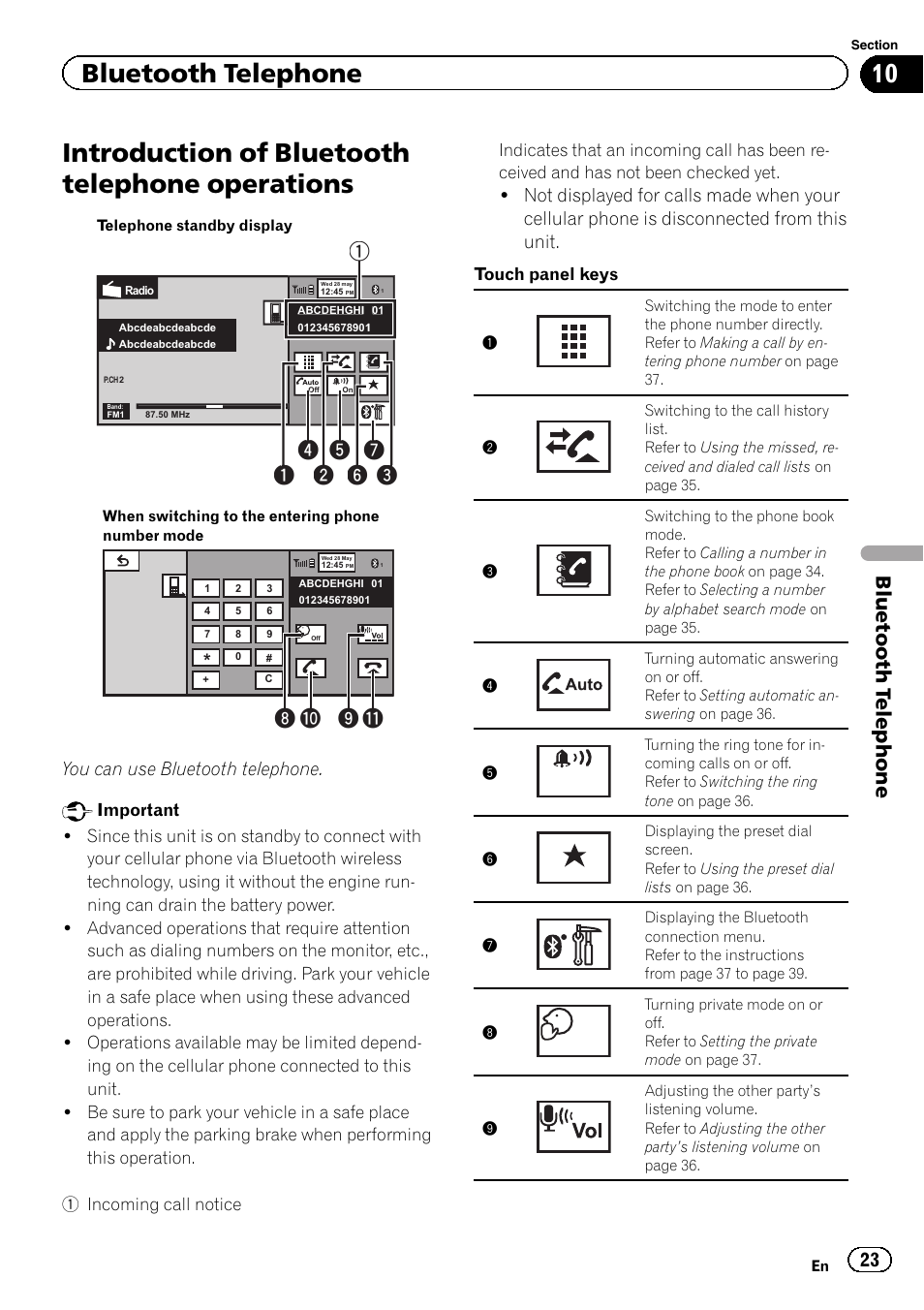 Operations, Introduction of bluetooth telephone operations, 8b a 9 | Bluetooth telephone, You can use bluetooth telephone | Pioneer AVH-P6300BT User Manual | Page 23 / 104