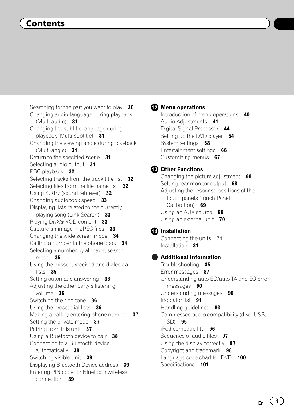 Pioneer AVH-P6300BT User Manual | Page 3 / 104